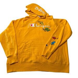 Champion x Dr. Seuss Reverse Weave Hoodie Large Yellow Pullover One Fish Two...